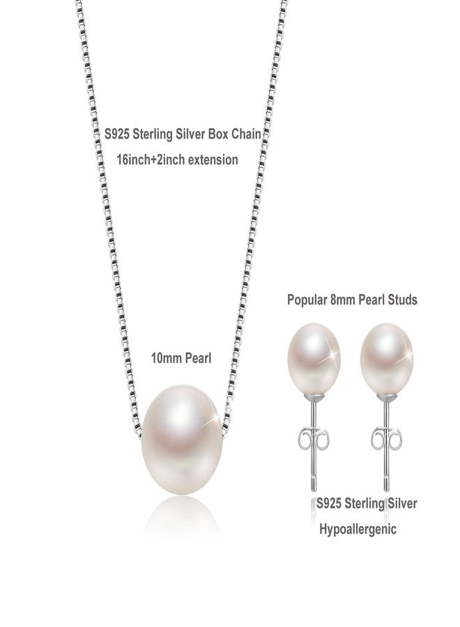 Aocelly Pearl Necklace and Earring Set for Women Sterling Silver, Single Pearl Jewelry Set for Women Simple Pearls Neckalces Sets Wedding Jewelry for Brides Bridesmaid Gifts - Image 4
